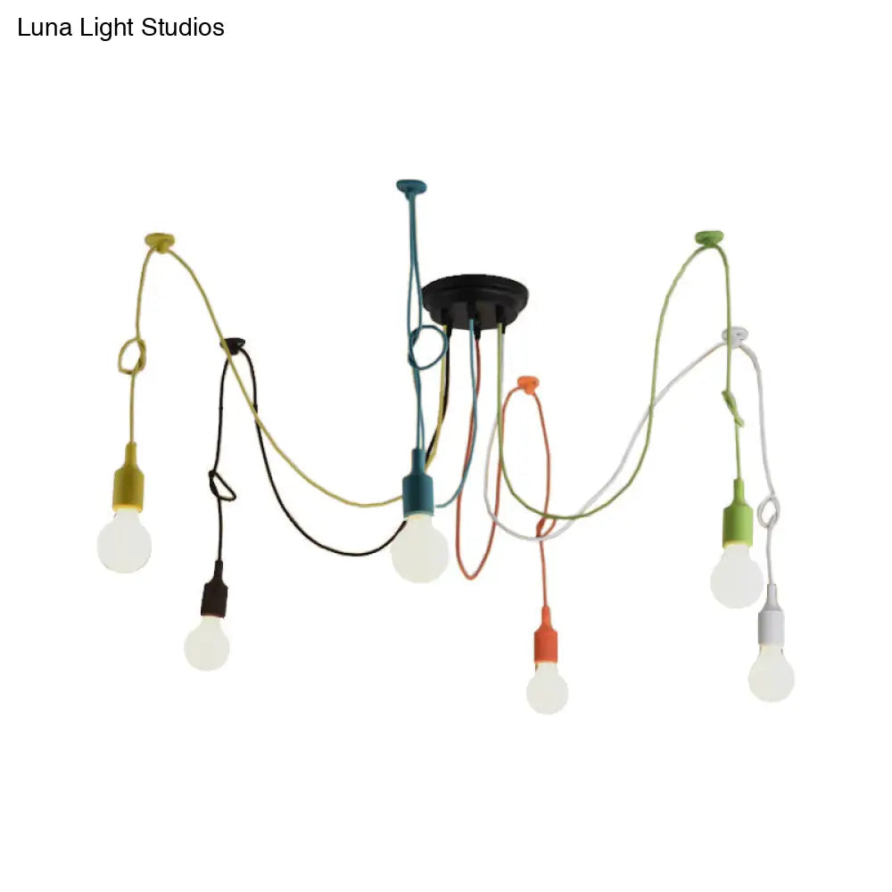 Industrial Style Multi Color Swag Pendant Light Fixture - 6 Lights, Restaurant Hanging Lamp (Black Finish)