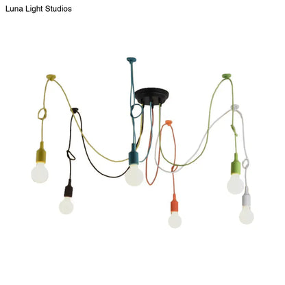 Industrial Style Multi Color Swag Pendant Light Fixture - 6 Lights, Restaurant Hanging Lamp (Black Finish)