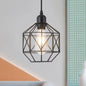 Industrial-Style Prism Cage Pendant Light - 1 Head Down Lighting in Black for Dining Room