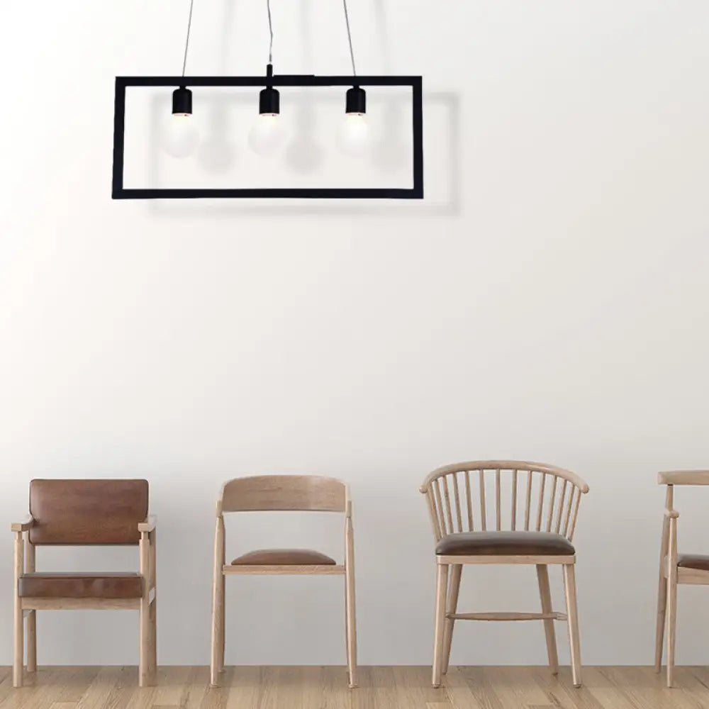 DecorBites™ Industrial Style Rectangular Pendant Light with Black Metal Frame - 3/5 Lights - Ceiling Hanging Fixture