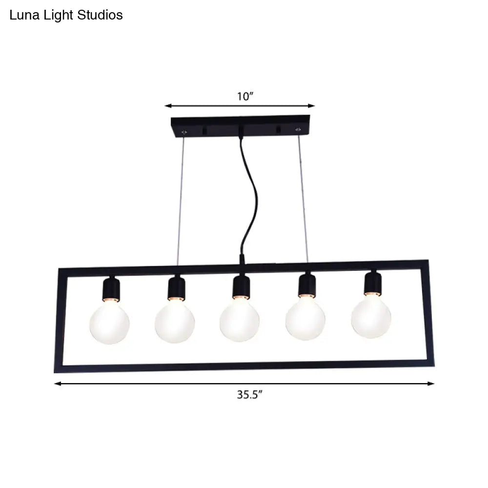 DecorBites™ Industrial Style Rectangular Pendant Light with Black Metal Frame - 3/5 Lights - Ceiling Hanging Fixture