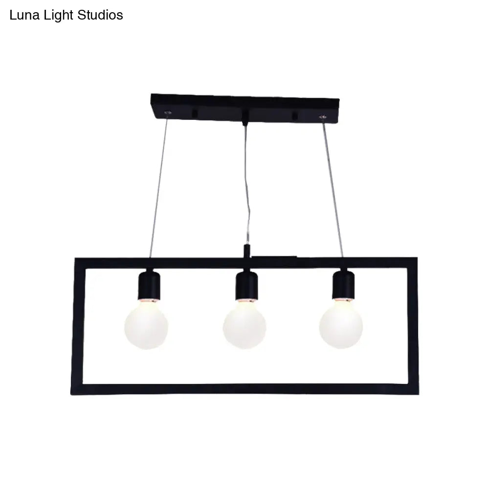 DecorBites™ Industrial Style Rectangular Pendant Light with Black Metal Frame - 3/5 Lights - Ceiling Hanging Fixture