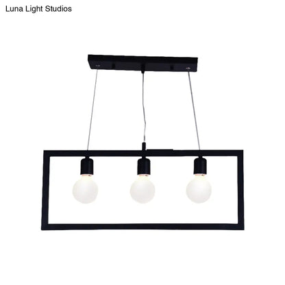 DecorBites™ Industrial Style Rectangular Pendant Light with Black Metal Frame - 3/5 Lights - Ceiling Hanging Fixture
