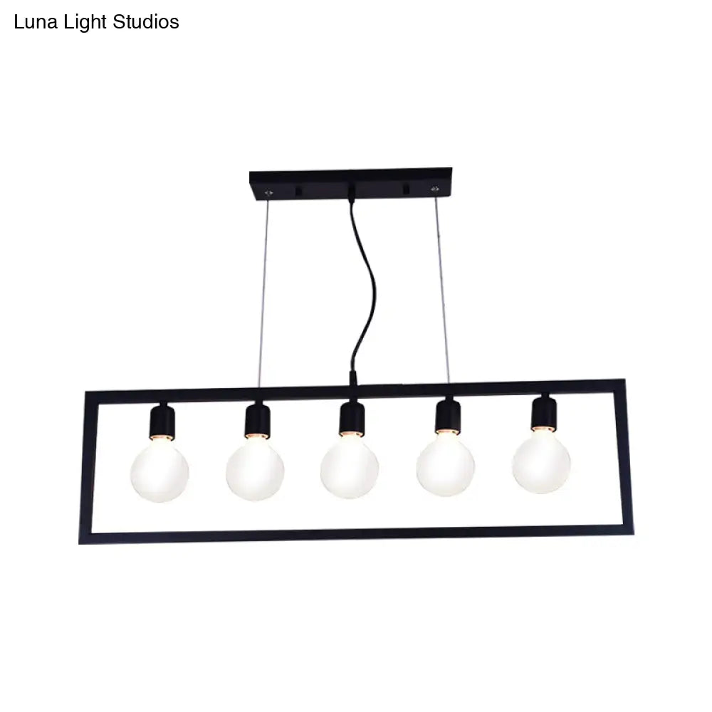 DecorBites™ Industrial Style Rectangular Pendant Light with Black Metal Frame - 3/5 Lights - Ceiling Hanging Fixture