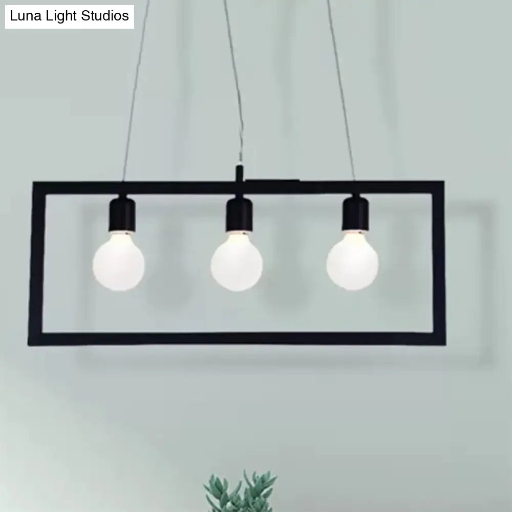 DecorBites™ Industrial Style Rectangular Pendant Light with Black Metal Frame - 3/5 Lights - Ceiling Hanging Fixture