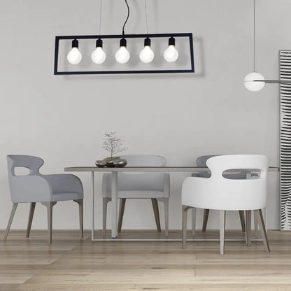 DecorBites™ Industrial Style Rectangular Pendant Light with Black Metal Frame - 3/5 Lights - Ceiling Hanging Fixture