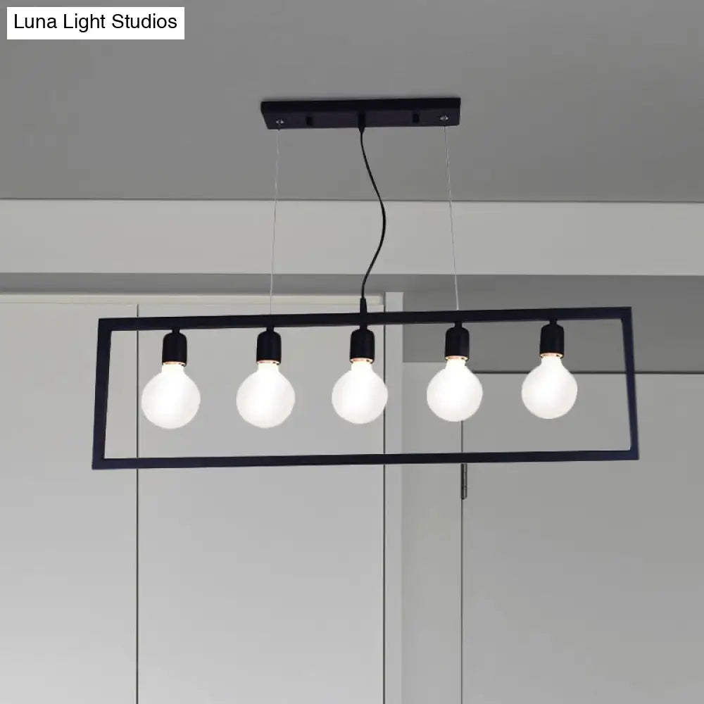 DecorBites™ Industrial Style Rectangular Pendant Light with Black Metal Frame - 3/5 Lights - Ceiling Hanging Fixture