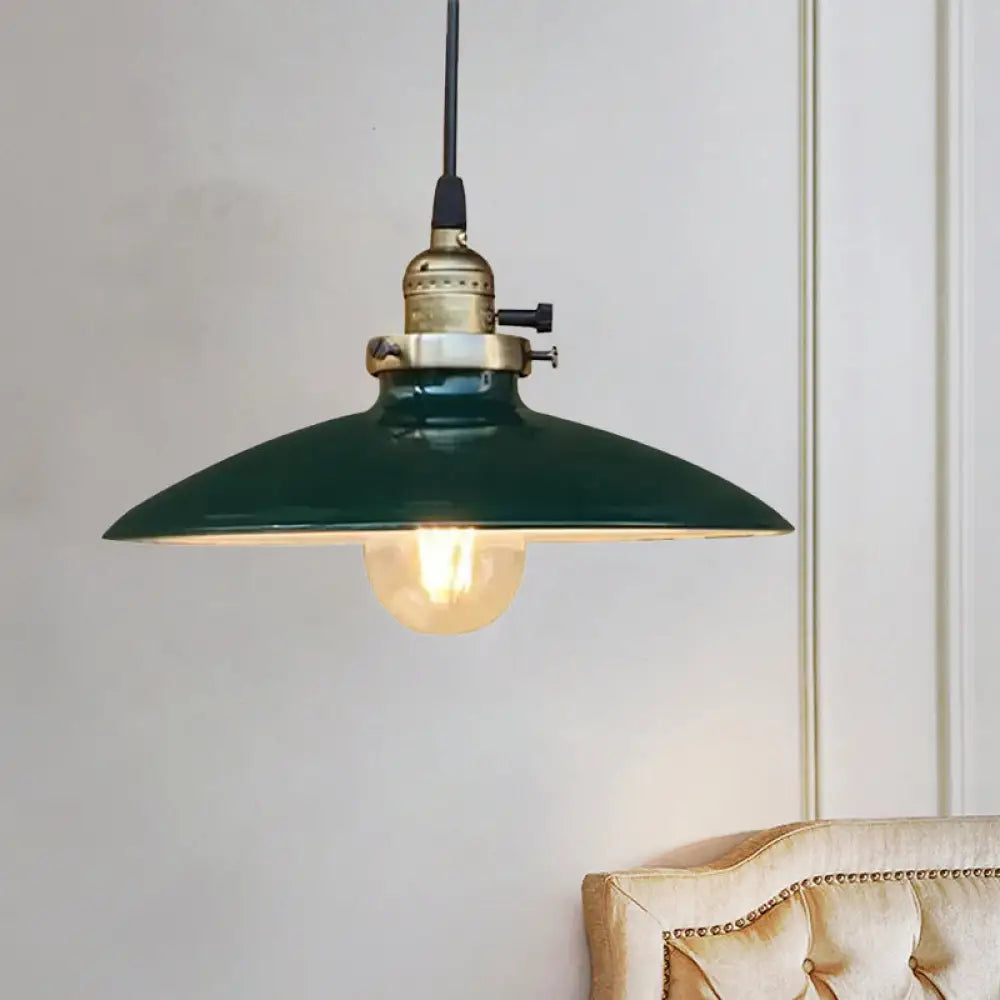 Industrial Style Saucer Metal Pendant Ceiling Light in Black/White for Living Room