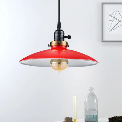 Industrial Style Saucer Metal Pendant Ceiling Light in Black/White for Living Room