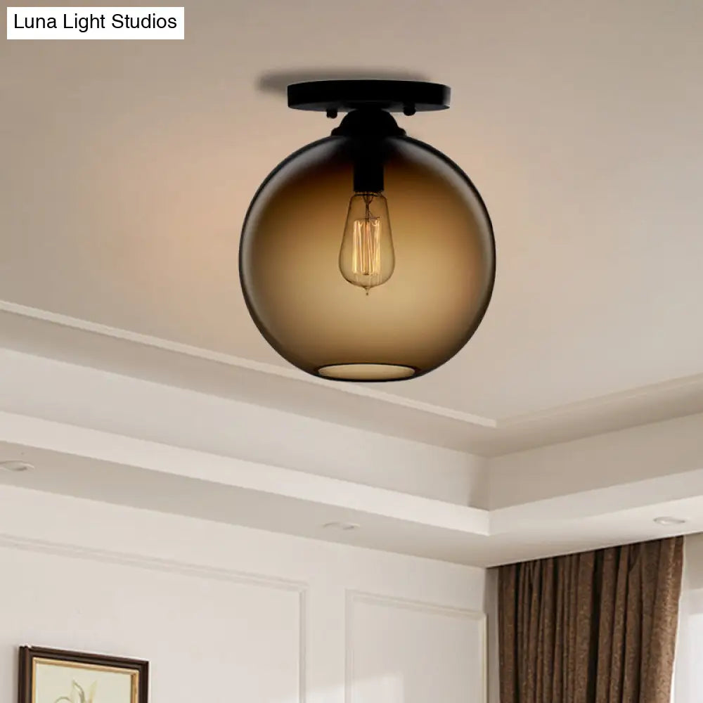 DecorBites™ DecorBites™ Industrial Style Semi-Flush Ceiling Light with Globe Shade in Red/Brown/Blue Glass for Dining Room (1/2 Light)