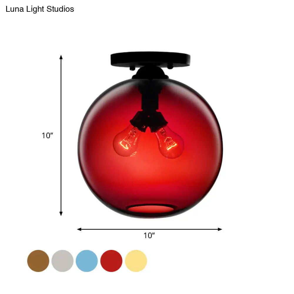 DecorBites™ DecorBites™ Industrial Style Semi-Flush Ceiling Light with Globe Shade in Red/Brown/Blue Glass for Dining Room (1/2 Light)