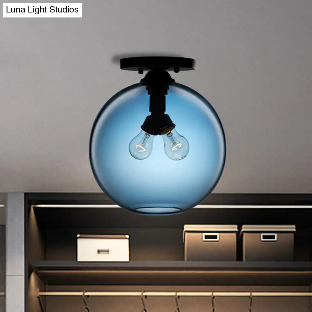 DecorBites™ DecorBites™ Industrial Style Semi-Flush Ceiling Light with Globe Shade in Red/Brown/Blue Glass for Dining Room (1/2 Light)