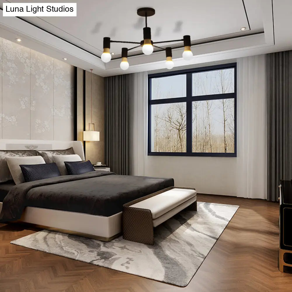 DecorBites™ DecorBites™ Industrial Style Semi Flush Ceiling Light with Open Bulb, Available in Black/White - 3 or 5 Heads