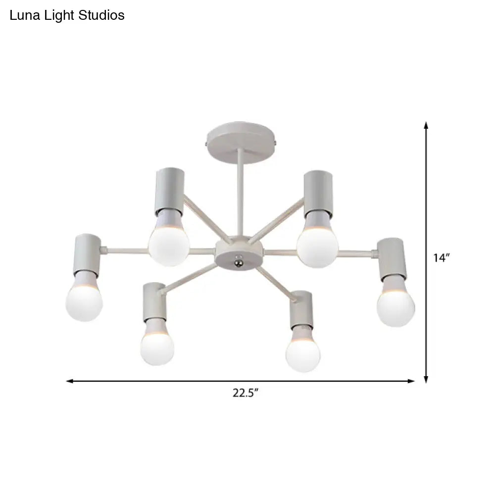 DecorBites™ DecorBites™ Industrial Style Semi Flush Ceiling Light with Open Bulb, Available in Black/White - 3 or 5 Heads