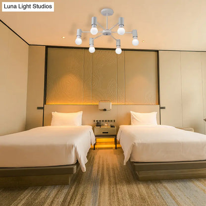 DecorBites™ DecorBites™ Industrial Style Semi Flush Ceiling Light with Open Bulb, Available in Black/White - 3 or 5 Heads