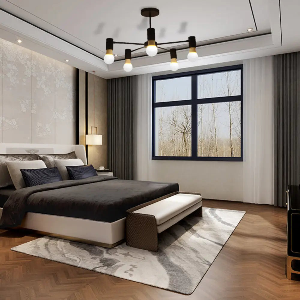 DecorBites™ DecorBites™ Industrial Style Semi Flush Ceiling Light with Open Bulb, Available in Black/White - 3 or 5 Heads