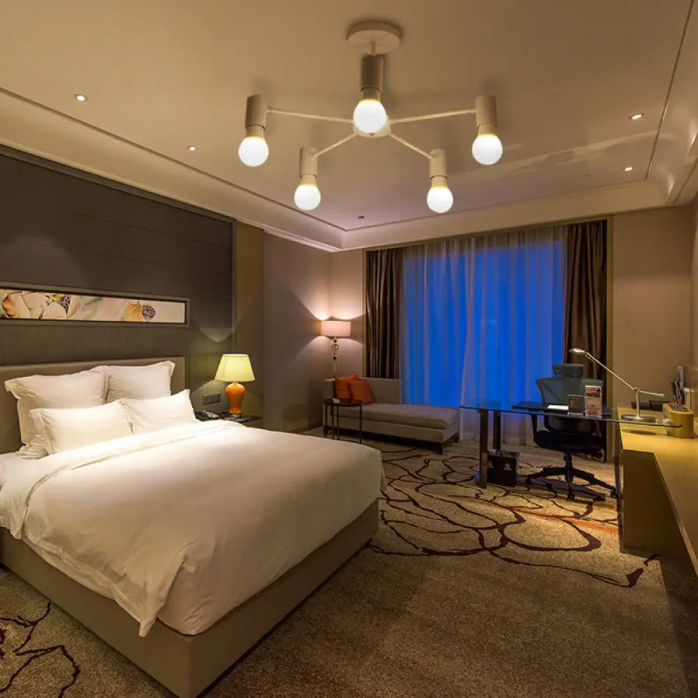 DecorBites™ DecorBites™ Industrial Style Semi Flush Ceiling Light with Open Bulb, Available in Black/White - 3 or 5 Heads