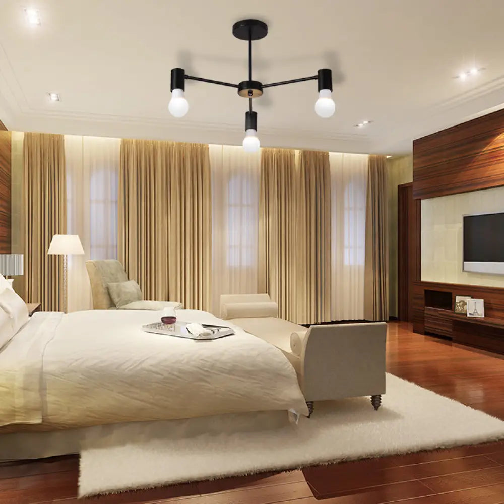 DecorBites™ DecorBites™ Industrial Style Semi Flush Ceiling Light with Open Bulb, Available in Black/White - 3 or 5 Heads