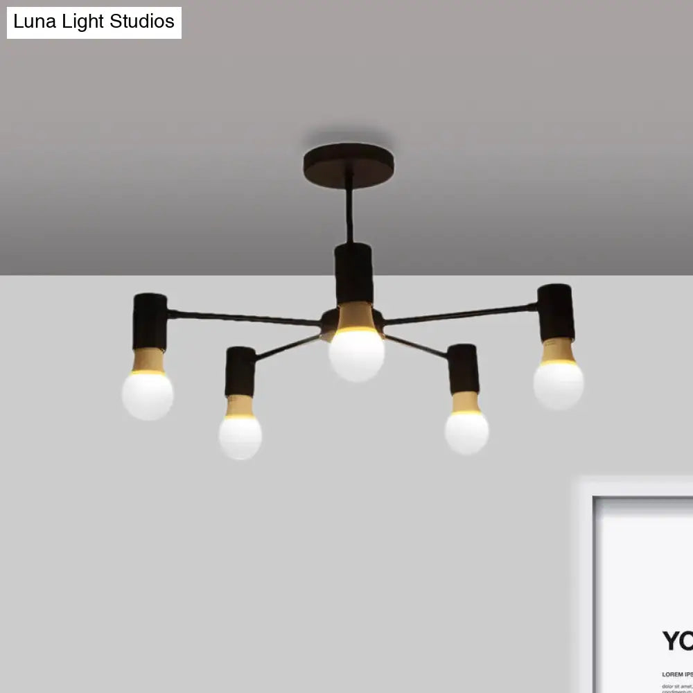DecorBites™ DecorBites™ Industrial Style Semi Flush Ceiling Light with Open Bulb, Available in Black/White - 3 or 5 Heads