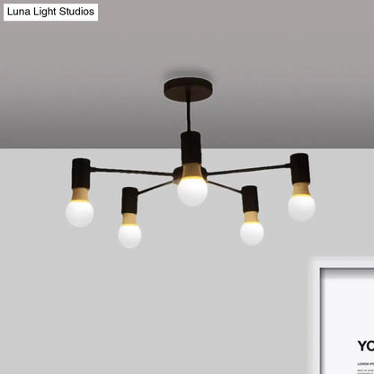 DecorBites™ DecorBites™ Industrial Style Semi Flush Ceiling Light with Open Bulb, Available in Black/White - 3 or 5 Heads