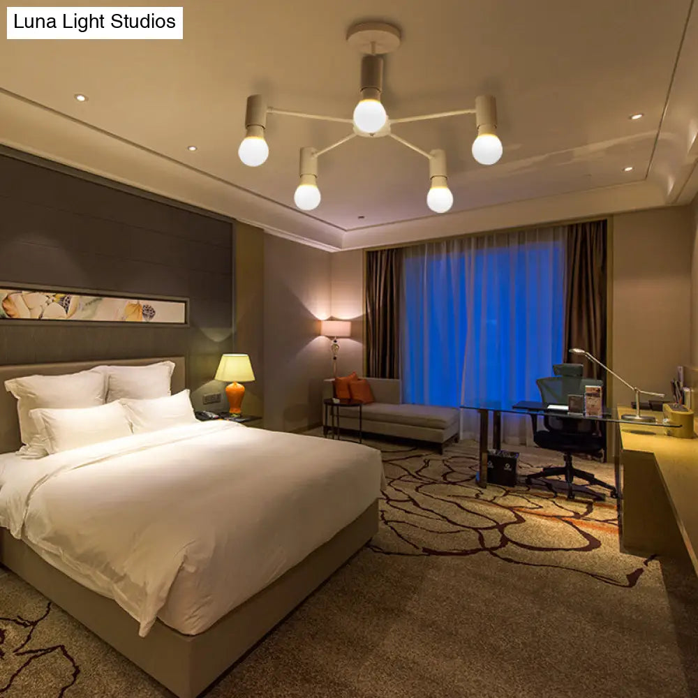 DecorBites™ DecorBites™ Industrial Style Semi Flush Ceiling Light with Open Bulb, Available in Black/White - 3 or 5 Heads