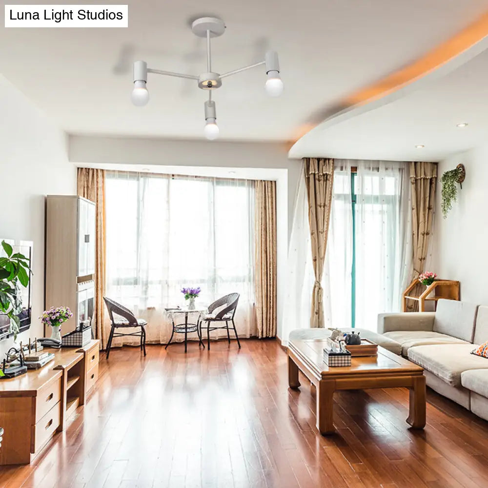 DecorBites™ DecorBites™ Industrial Style Semi Flush Ceiling Light with Open Bulb, Available in Black/White - 3 or 5 Heads