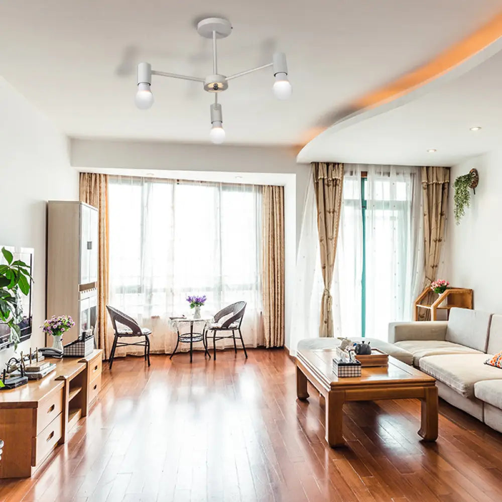 DecorBites™ DecorBites™ Industrial Style Semi Flush Ceiling Light with Open Bulb, Available in Black/White - 3 or 5 Heads