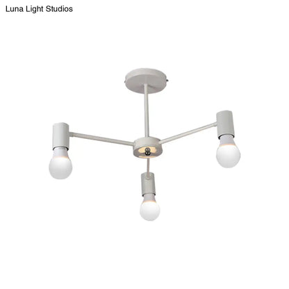 DecorBites™ DecorBites™ Industrial Style Semi Flush Ceiling Light with Open Bulb, Available in Black/White - 3 or 5 Heads