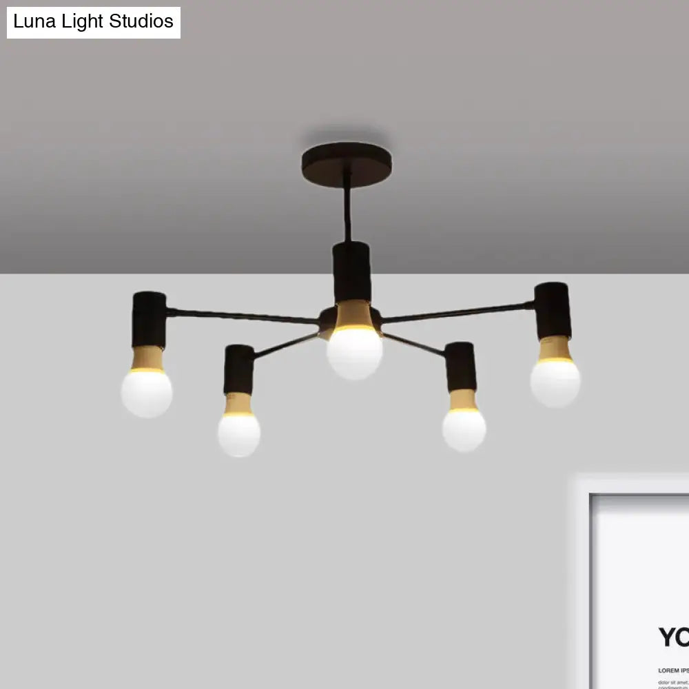 DecorBites™ DecorBites™ Industrial Style Semi Flush Ceiling Light with Open Bulb, Available in Black/White - 3 or 5 Heads