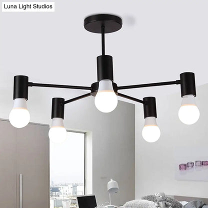 DecorBites™ DecorBites™ Industrial Style Semi Flush Ceiling Light with Open Bulb, Available in Black/White - 3 or 5 Heads