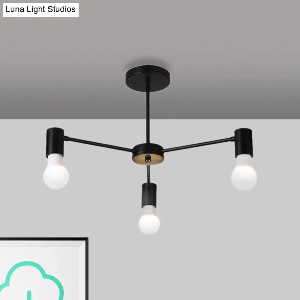 DecorBites™ DecorBites™ Industrial Style Semi Flush Ceiling Light with Open Bulb, Available in Black/White - 3 or 5 Heads