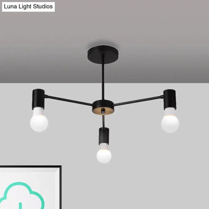 DecorBites™ DecorBites™ Industrial Style Semi Flush Ceiling Light with Open Bulb, Available in Black/White - 3 or 5 Heads