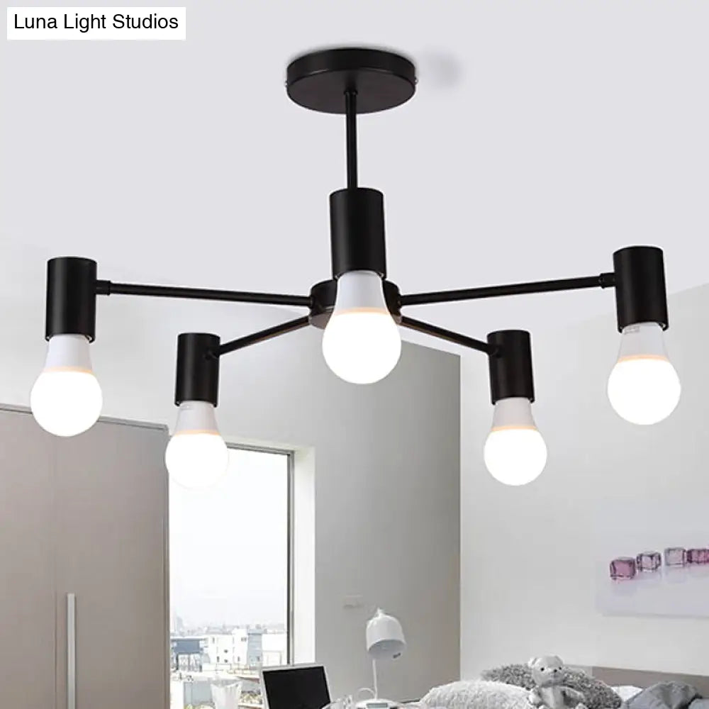 DecorBites™ DecorBites™ Industrial Style Semi Flush Ceiling Light with Open Bulb, Available in Black/White - 3 or 5 Heads