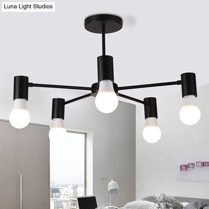 DecorBites™ DecorBites™ Industrial Style Semi Flush Ceiling Light with Open Bulb, Available in Black/White - 3 or 5 Heads