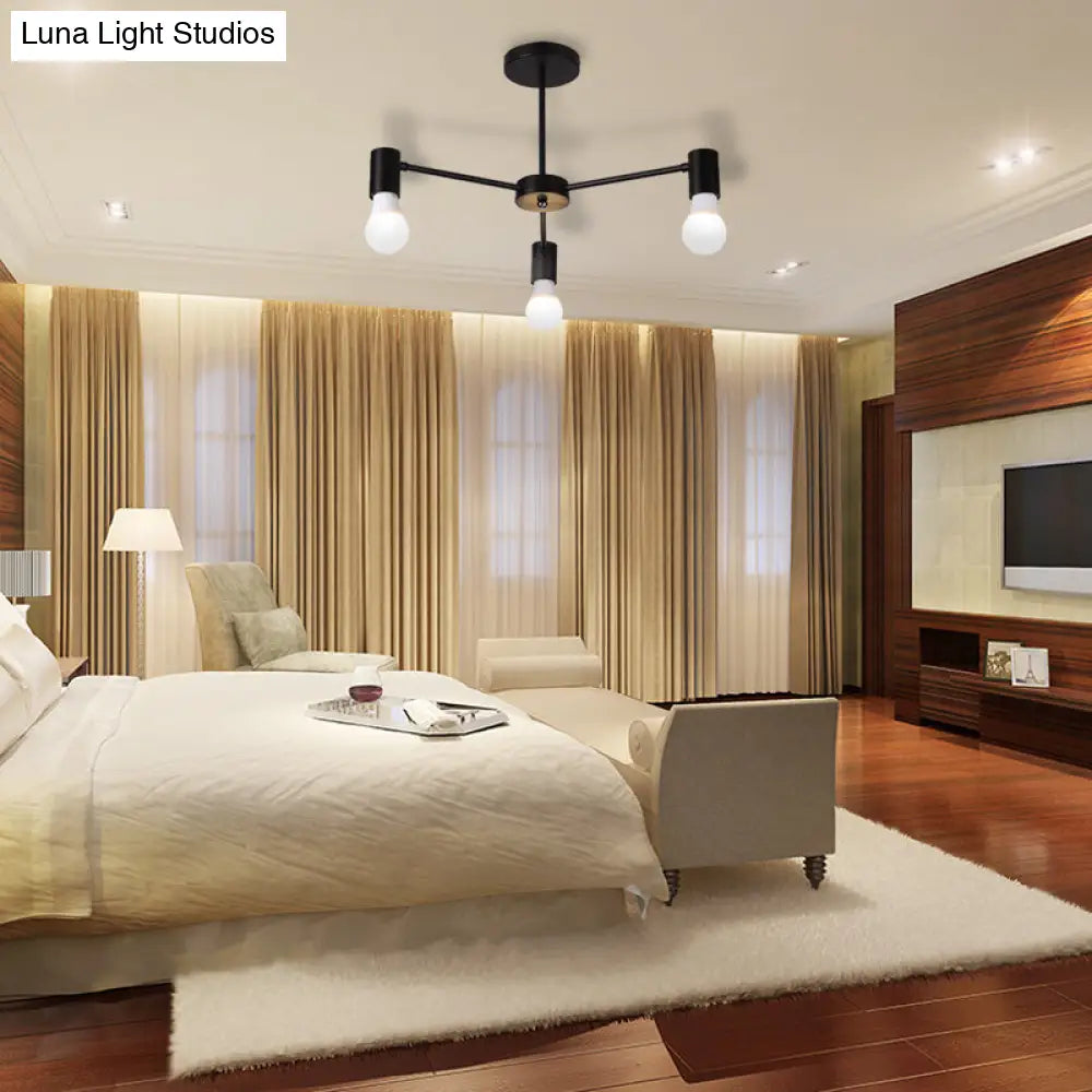 DecorBites™ DecorBites™ Industrial Style Semi Flush Ceiling Light with Open Bulb, Available in Black/White - 3 or 5 Heads