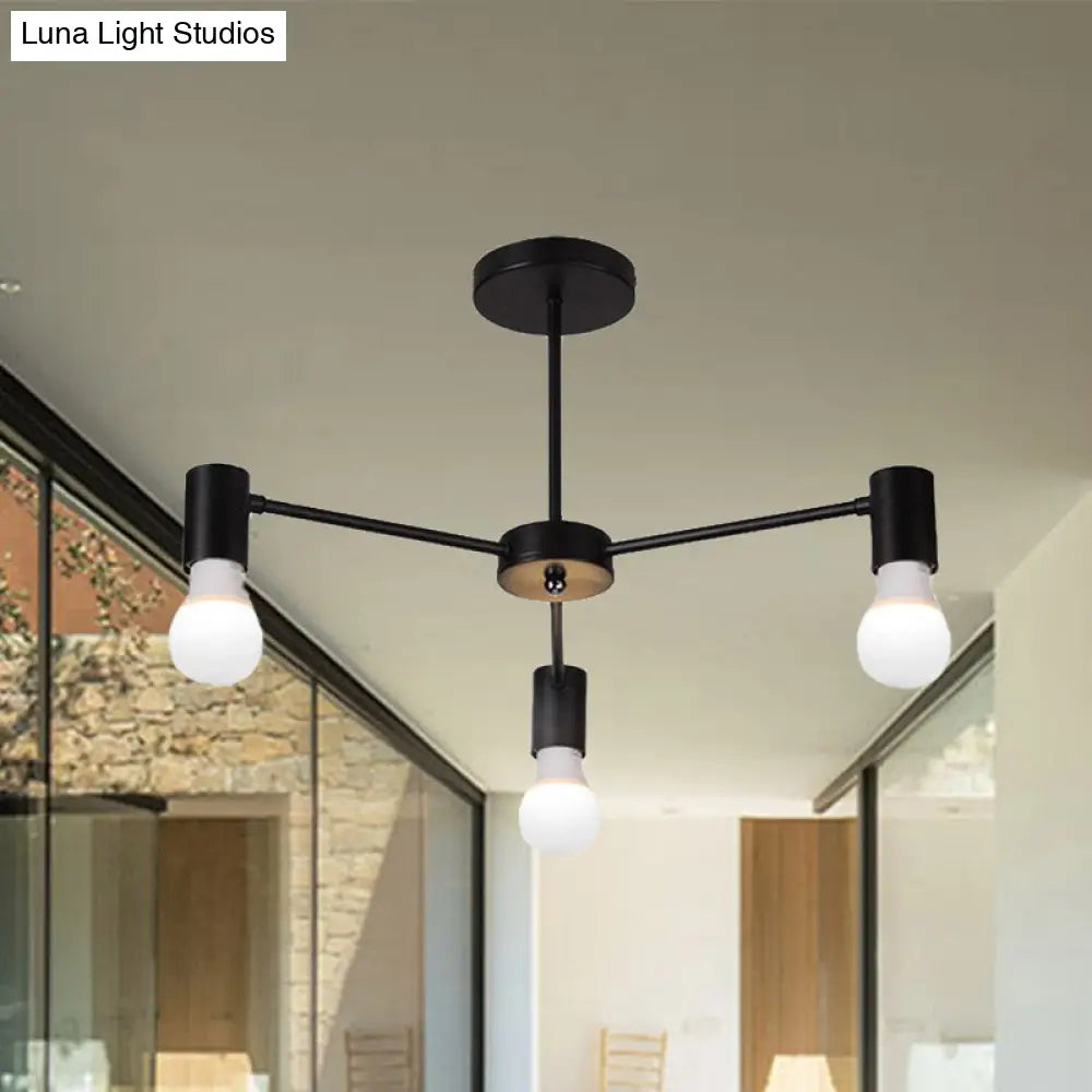 DecorBites™ DecorBites™ Industrial Style Semi Flush Ceiling Light with Open Bulb, Available in Black/White - 3 or 5 Heads