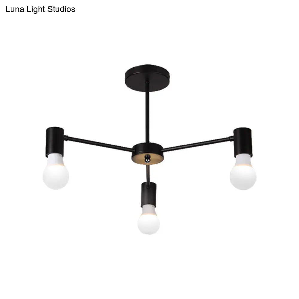 DecorBites™ DecorBites™ Industrial Style Semi Flush Ceiling Light with Open Bulb, Available in Black/White - 3 or 5 Heads