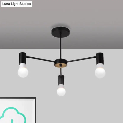 DecorBites™ DecorBites™ Industrial Style Semi Flush Ceiling Light with Open Bulb, Available in Black/White - 3 or 5 Heads