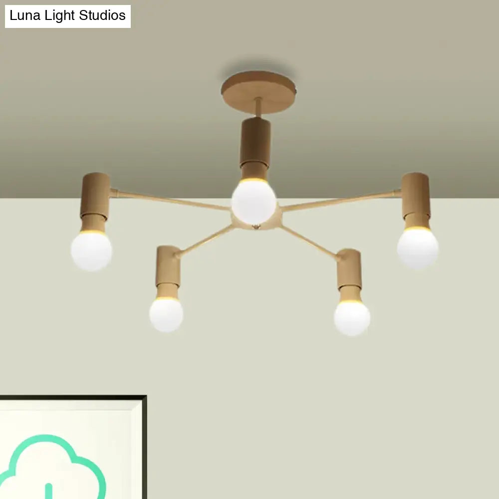 DecorBites™ DecorBites™ Industrial Style Semi Flush Ceiling Light with Open Bulb, Available in Black/White - 3 or 5 Heads