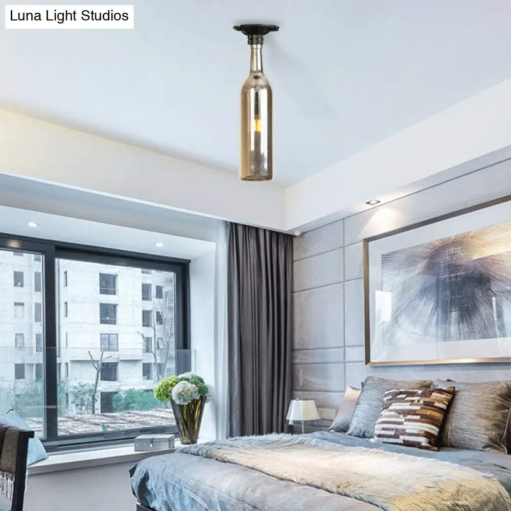 DecorBites™ DecorBites™ Industrial Style Semi-Flush Mount Light with Bottle Glass Shade - Stylish Living Room Lighting