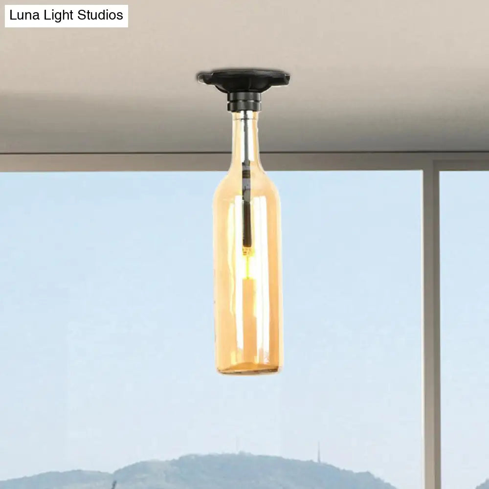 DecorBites™ DecorBites™ Industrial Style Semi-Flush Mount Light with Bottle Glass Shade - Stylish Living Room Lighting