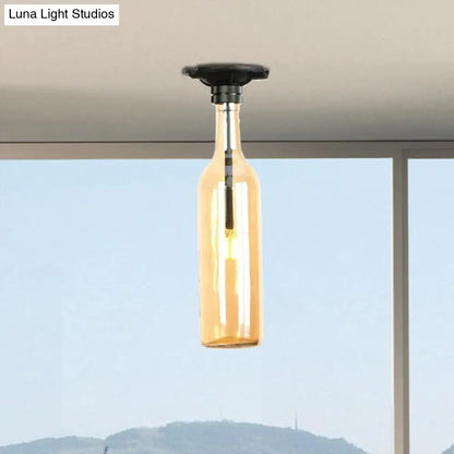 DecorBites™ DecorBites™ Industrial Style Semi-Flush Mount Light with Bottle Glass Shade - Stylish Living Room Lighting