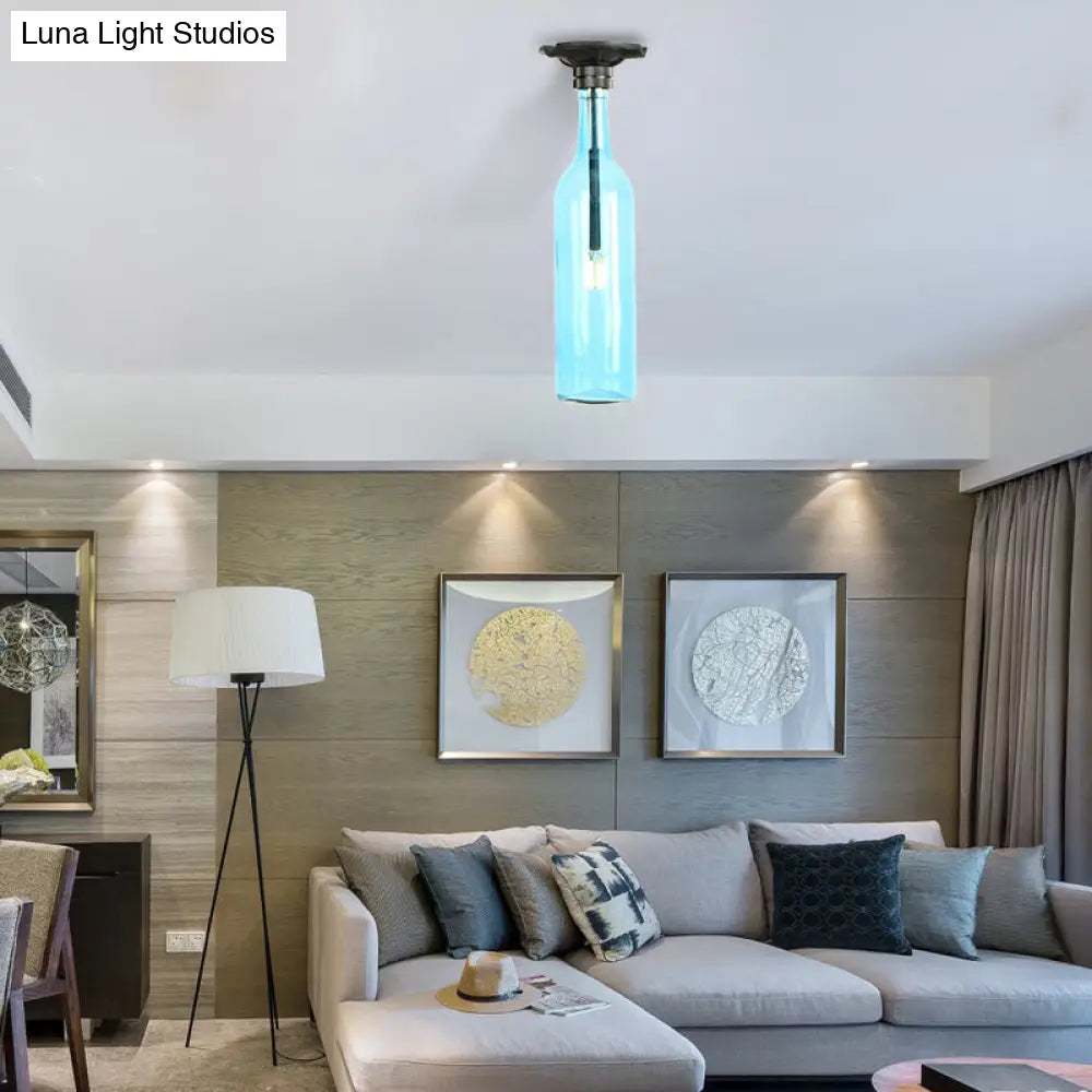 DecorBites™ DecorBites™ Industrial Style Semi-Flush Mount Light with Bottle Glass Shade - Stylish Living Room Lighting