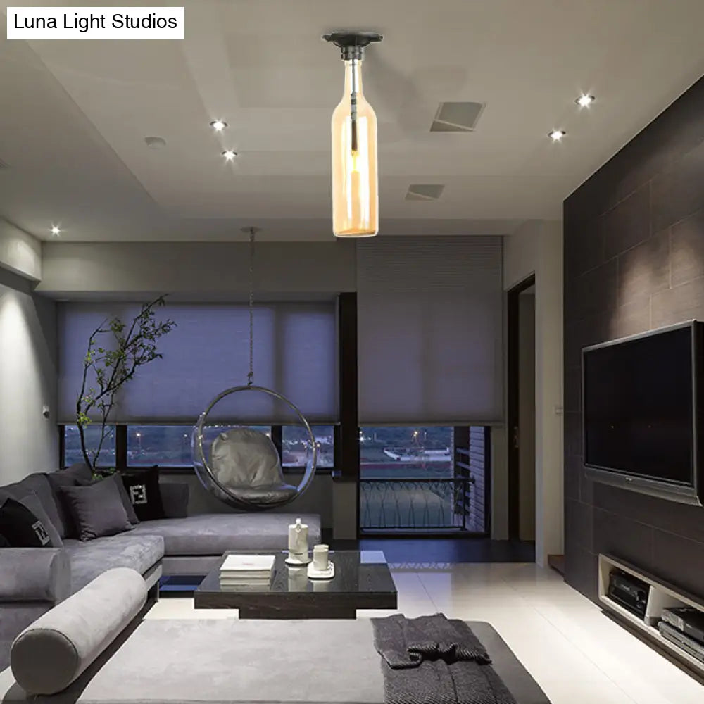 DecorBites™ DecorBites™ Industrial Style Semi-Flush Mount Light with Bottle Glass Shade - Stylish Living Room Lighting