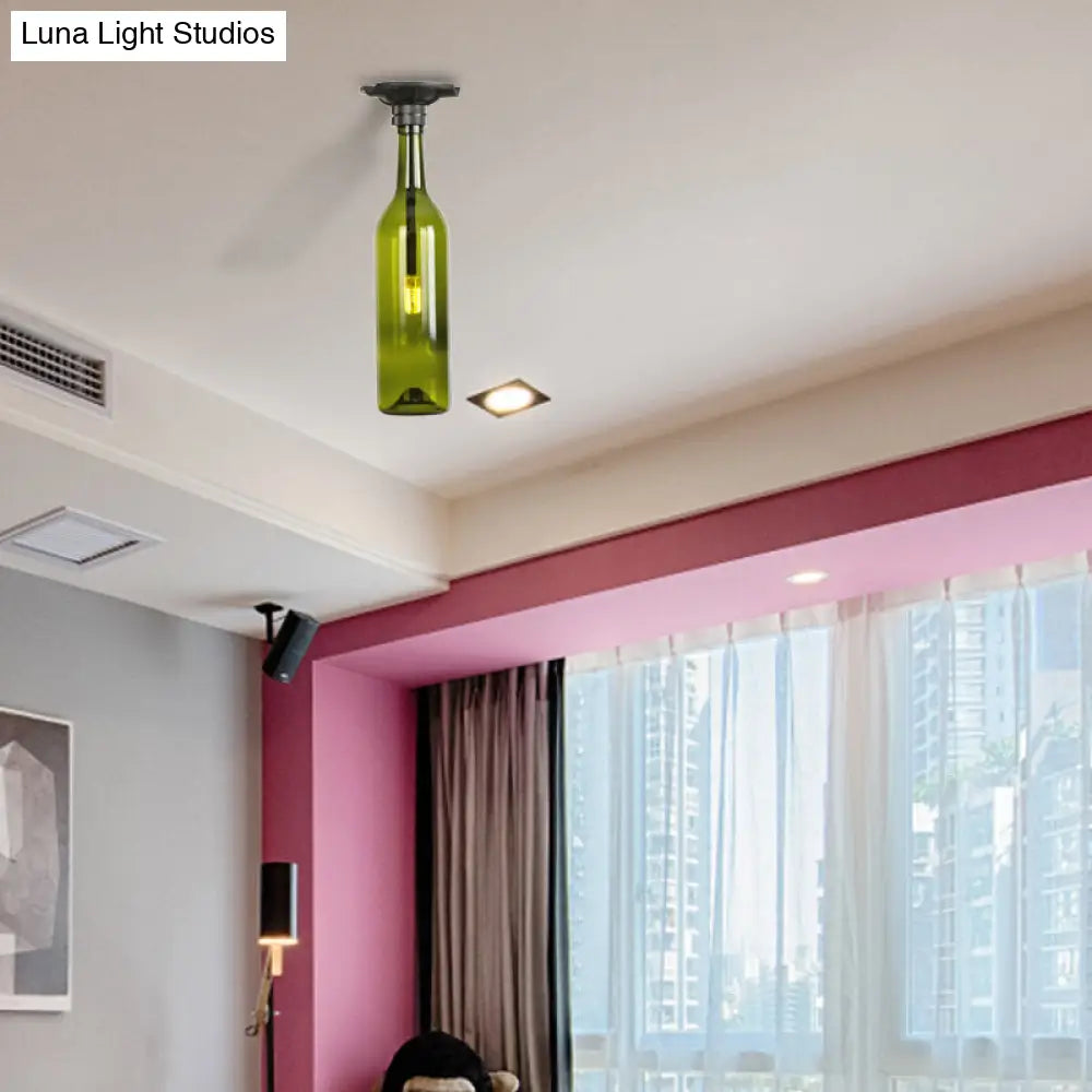 DecorBites™ DecorBites™ Industrial Style Semi-Flush Mount Light with Bottle Glass Shade - Stylish Living Room Lighting