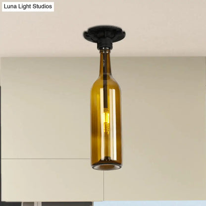 DecorBites™ DecorBites™ Industrial Style Semi-Flush Mount Light with Bottle Glass Shade - Stylish Living Room Lighting