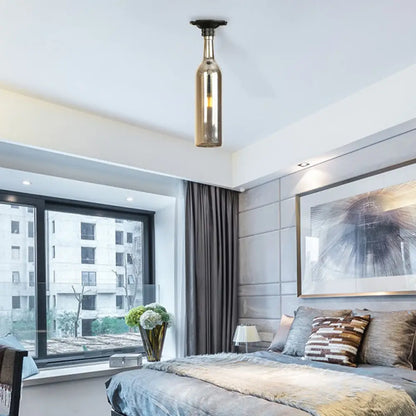 DecorBites™ DecorBites™ Industrial Style Semi-Flush Mount Light with Bottle Glass Shade - Stylish Living Room Lighting