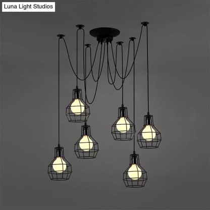 Industrial Style Spider Pendant Hanging Light - 6 Bulbs, Black/Gold Iron, Dining Room Ceiling Lamp