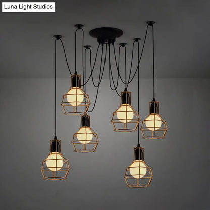 Industrial Style Spider Pendant Hanging Light - 6 Bulbs, Black/Gold Iron, Dining Room Ceiling Lamp