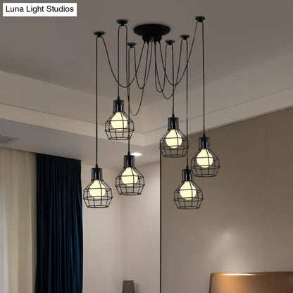 Industrial Style Spider Pendant Hanging Light - 6 Bulbs, Black/Gold Iron, Dining Room Ceiling Lamp